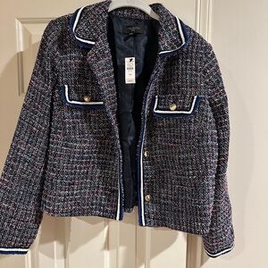 Talbots Women's Black and White Tweed Blazer with Gold Buttons